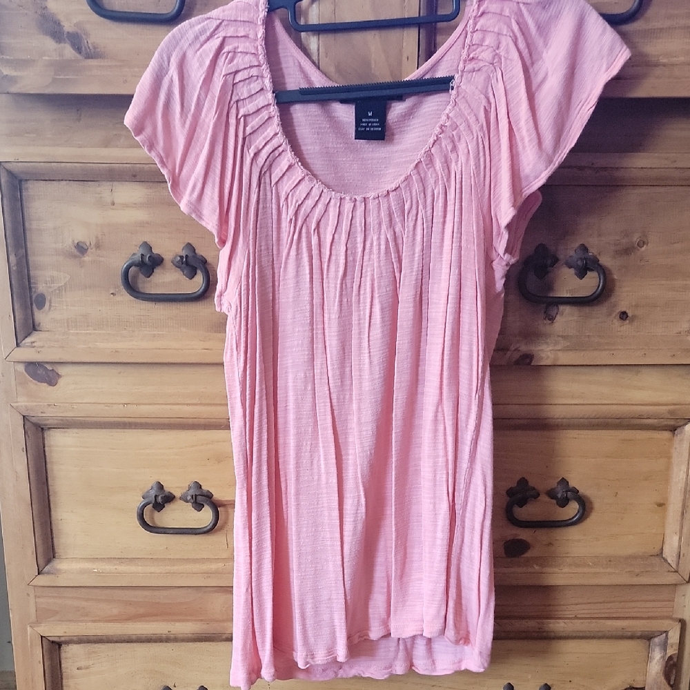 Willi Smith Pink Ruched Cap Sleeve Blouse